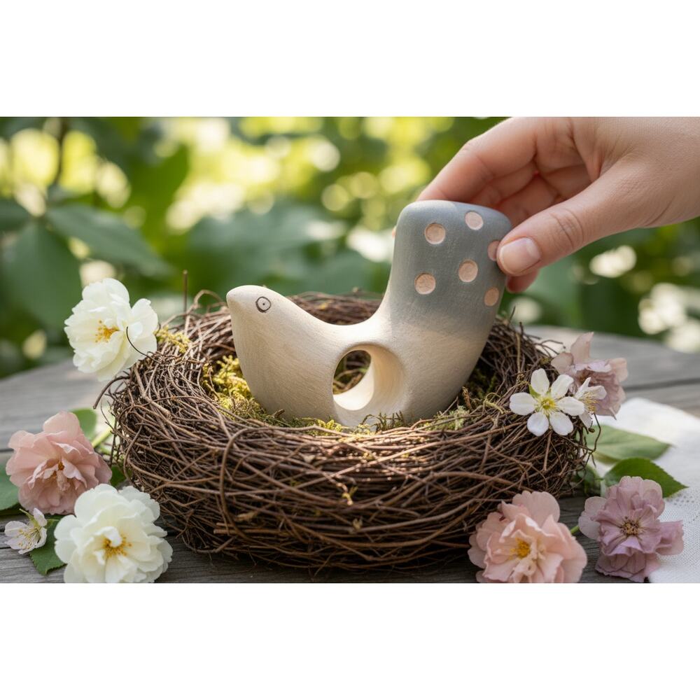 Set of 5 Ceramic Finch Napkin Rings-Folk Art Bird Table Decor-Scandinavian Style